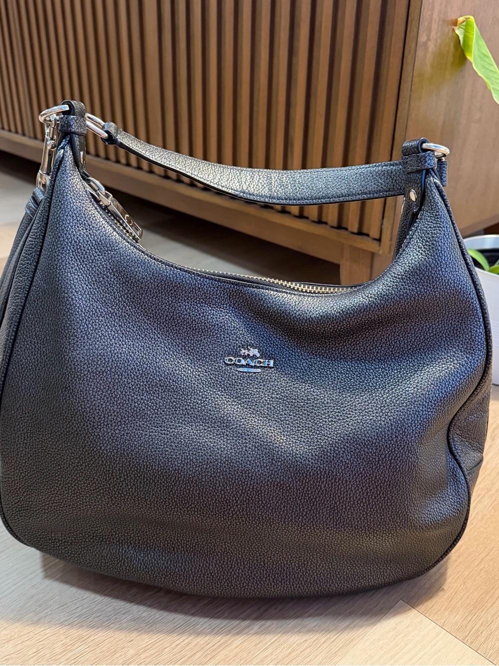Coach Gray Metallic Pebbled Leather Shoulder Hobo